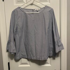 Madewell Striped Navy & White 3/4‎ Bell Sleeve Top L 100% Cotton